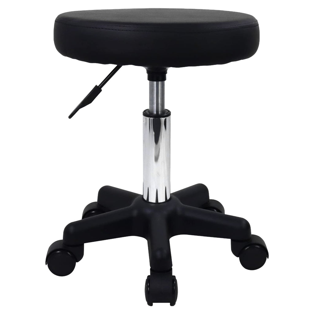 FURWOO Round Rolling Stool Height Adjustable Stool with Wheels for Spa Salon Massage Black
