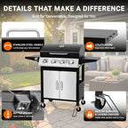 SEGMART 4 Burner BBQ Propane Gas Grill, Stainless Steel 40,000 BTU Patio Garden Barbecue Grill with Folding Side Tables, Thermometer & Bottle Opener