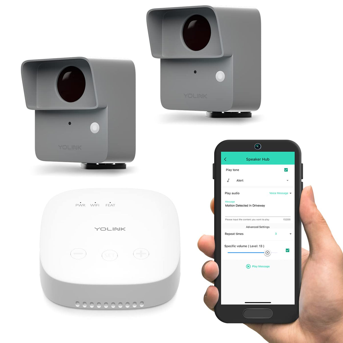 YoLink Outdoor Motion Sensor for Driveway Alerts Kit: 2-Pack + SpeakerHub