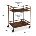 Best Choice Products 2-Tier Rolling Bar Cart Indoor/Outdoor w/ Storage Shelves, Wine Rack, Lockable Wheels - Brown