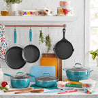 38-Piece Teal Cookware Set With Floral Design