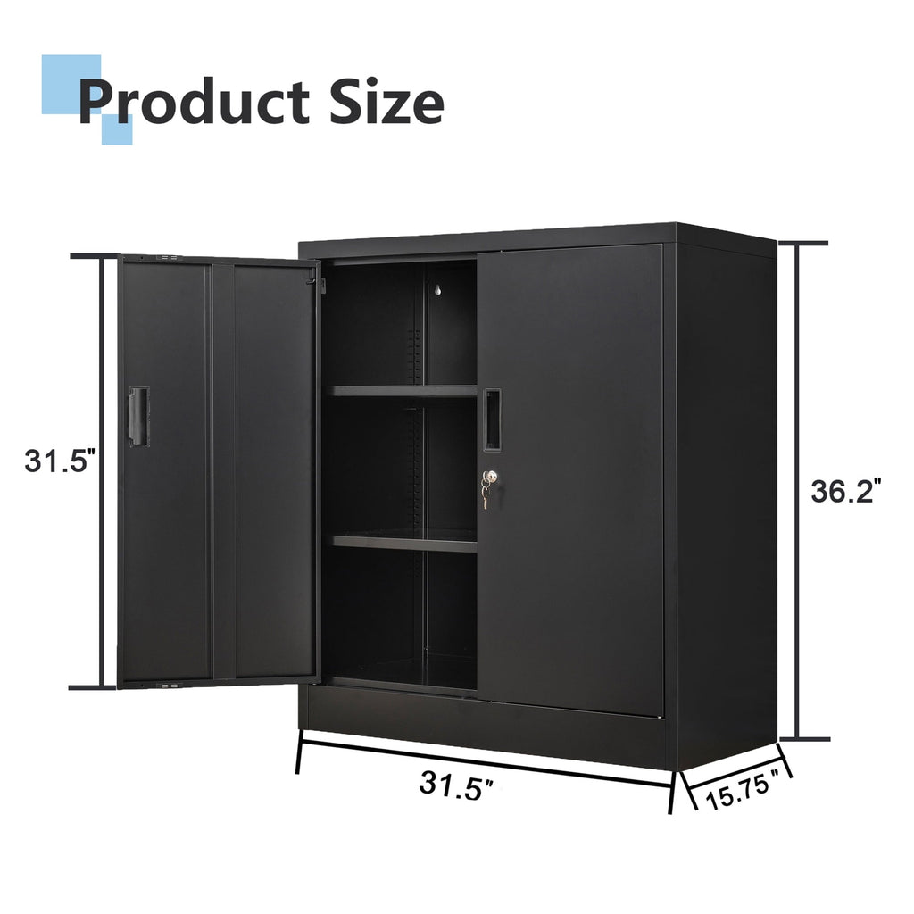 Metal Storage Cabinet, Locking Storage Cabinet with Adjustable Shelves, 36.2" H Steel Cabinet for Garage, Home, Office, Utility Room-Black