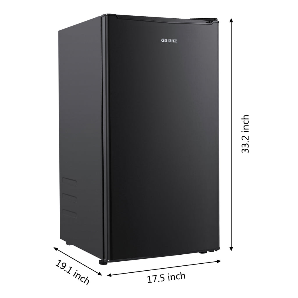 Galanz 3.3 Cu Ft Compact Refrigerator, Black One Door Mini Fridge, Energy Star for Apartment, Dorm, Office, Bedroom