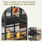 Uforic 41" Metal Bird cage with Rolling Stand, Tray, 2 Perches and 2 Feeders, Black