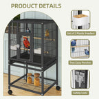 Uforic 41" Metal Bird cage with Rolling Stand, Tray, 2 Perches and 2 Feeders, Black