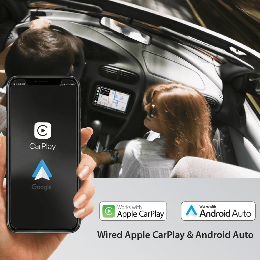 Dual 7 Inch Touchscreen Car Stereo Receiver with Apple CarPlay Android Auto Double DIN Bluetooth USB