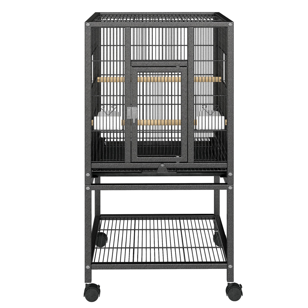 Uforic 41" Metal Bird cage with Rolling Stand, Tray, 2 Perches and 2 Feeders, Black