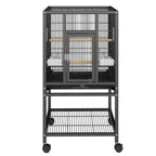 Uforic 41" Metal Bird cage with Rolling Stand, Tray, 2 Perches and 2 Feeders, Black