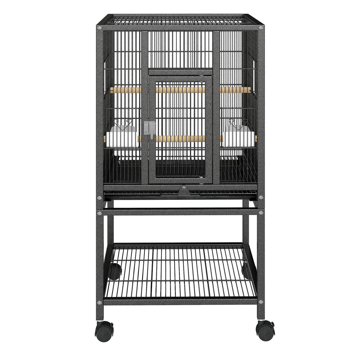 Uforic 41" Metal Bird cage with Rolling Stand, Tray, 2 Perches and 2 Feeders, Black