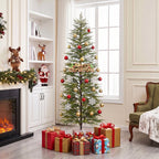 DR.Planzen 6' Green Cypress Artificial Christmas Tree, Pencil Xmas Tree with Foldable Metal Stand, Easy Assembly Indoor Large Room Holiday Decor