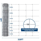 4 ft x 328 ft Farm Fence, High Strength Galvanized Cattle Fence, Heavy Zinc Coating Wire Fence for Hog, Deer, Goat, Sheep, All Weather Resistance