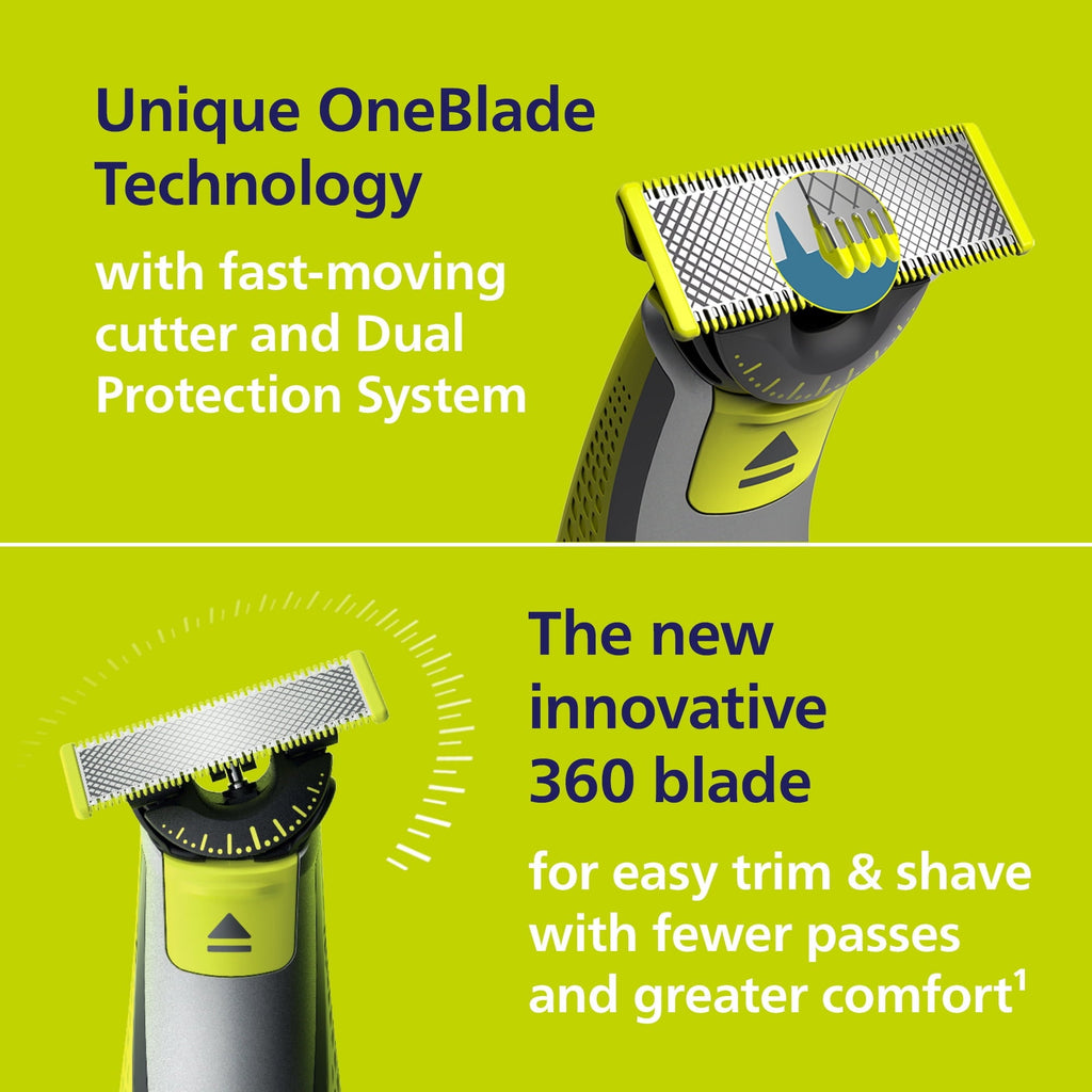 Philips OneBlade 360 Face, Hybrid Electric Trimmer & Shaver, 5-in-1 Comb, Wet & Dry Use, Black, QP2724/70