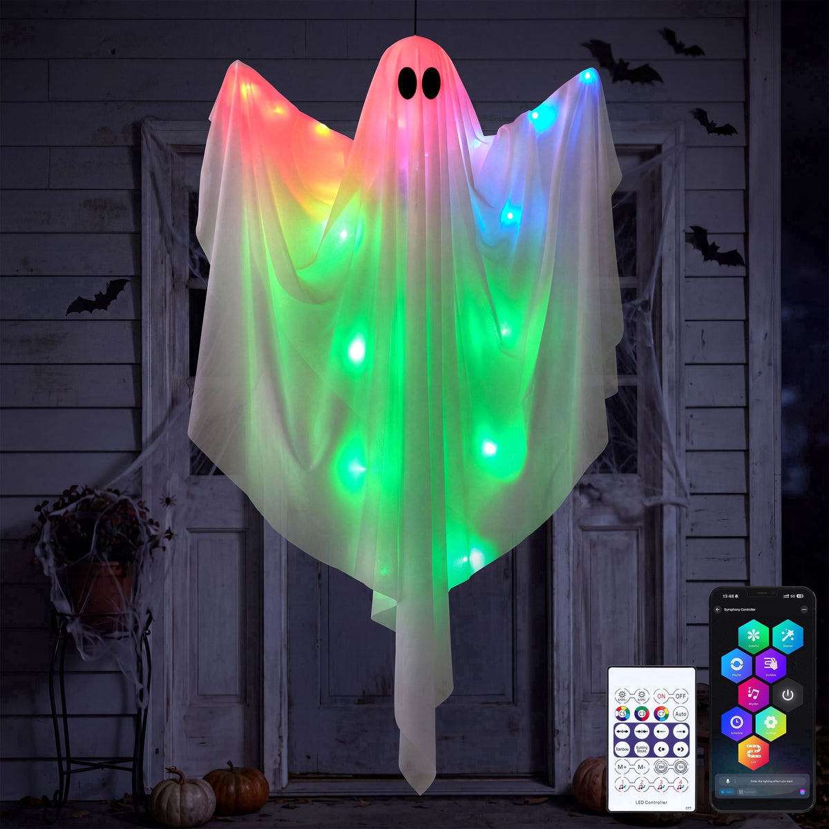 Joyfy 47" Halloween Hanging Light up Ghost Decorations Outdoor