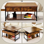 MONVANE Lift Top Coffee Table With Storage, 40 in, Rustic Brown