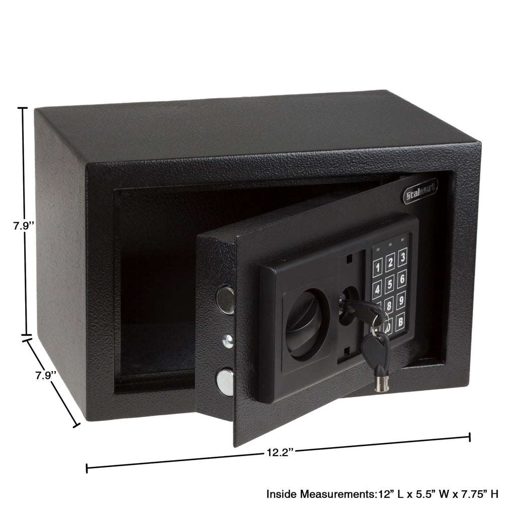 Stalwart Fire Resistant Steel Digital Safe Box with Keypad, Anti-theft Alarm and Manual Override Keys, Black
