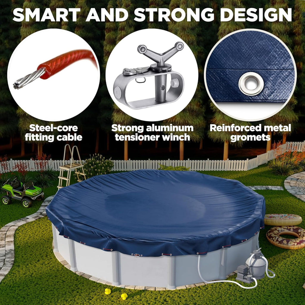 15 ft Round Pool Cover for Above Ground Pools, Above Ground Pool Cover, Winter Pool Cover, Navy Blue
