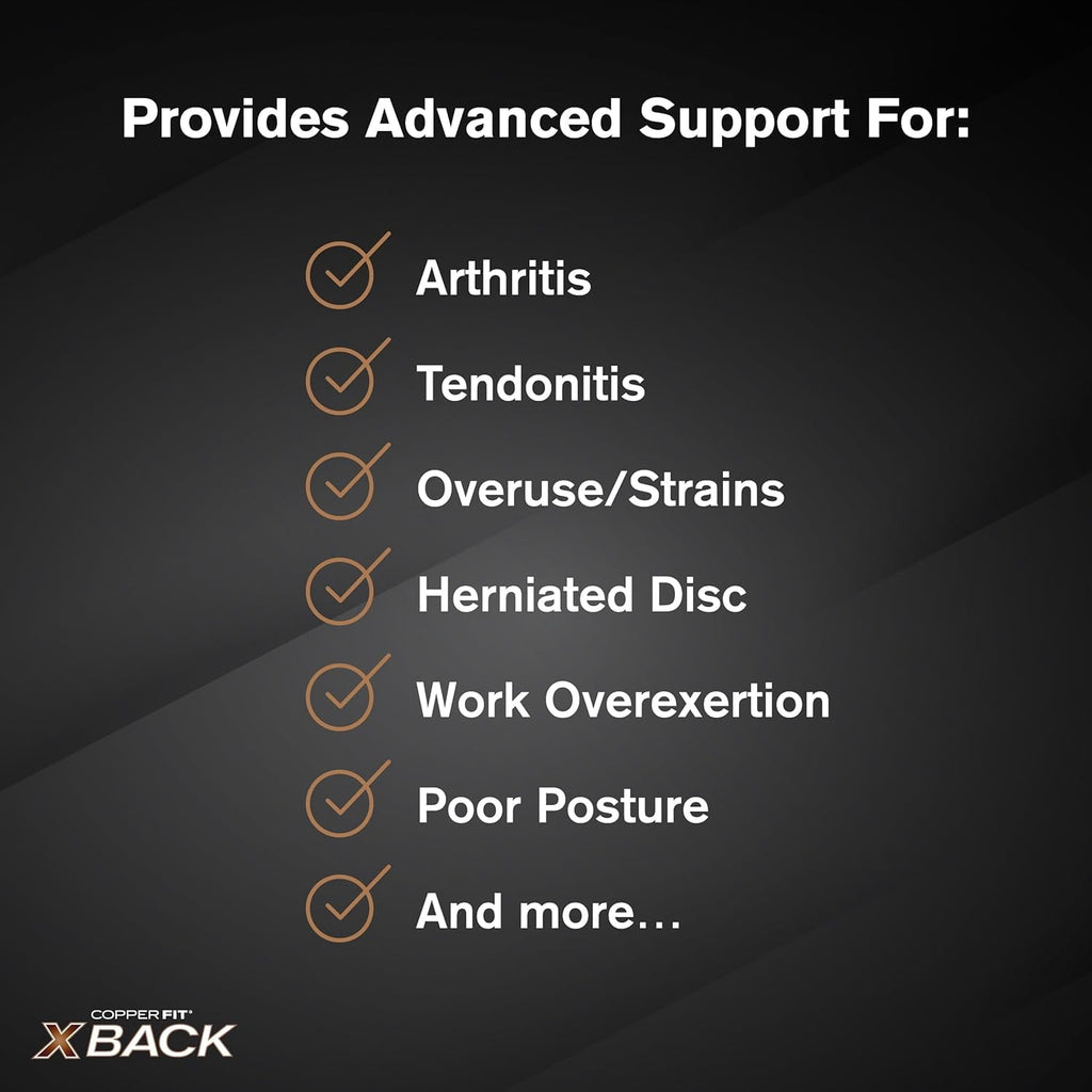 Copper Fit X-Back Brace for Lower Back Pain, Adjustable, Breathable (L/XL) - BLK
