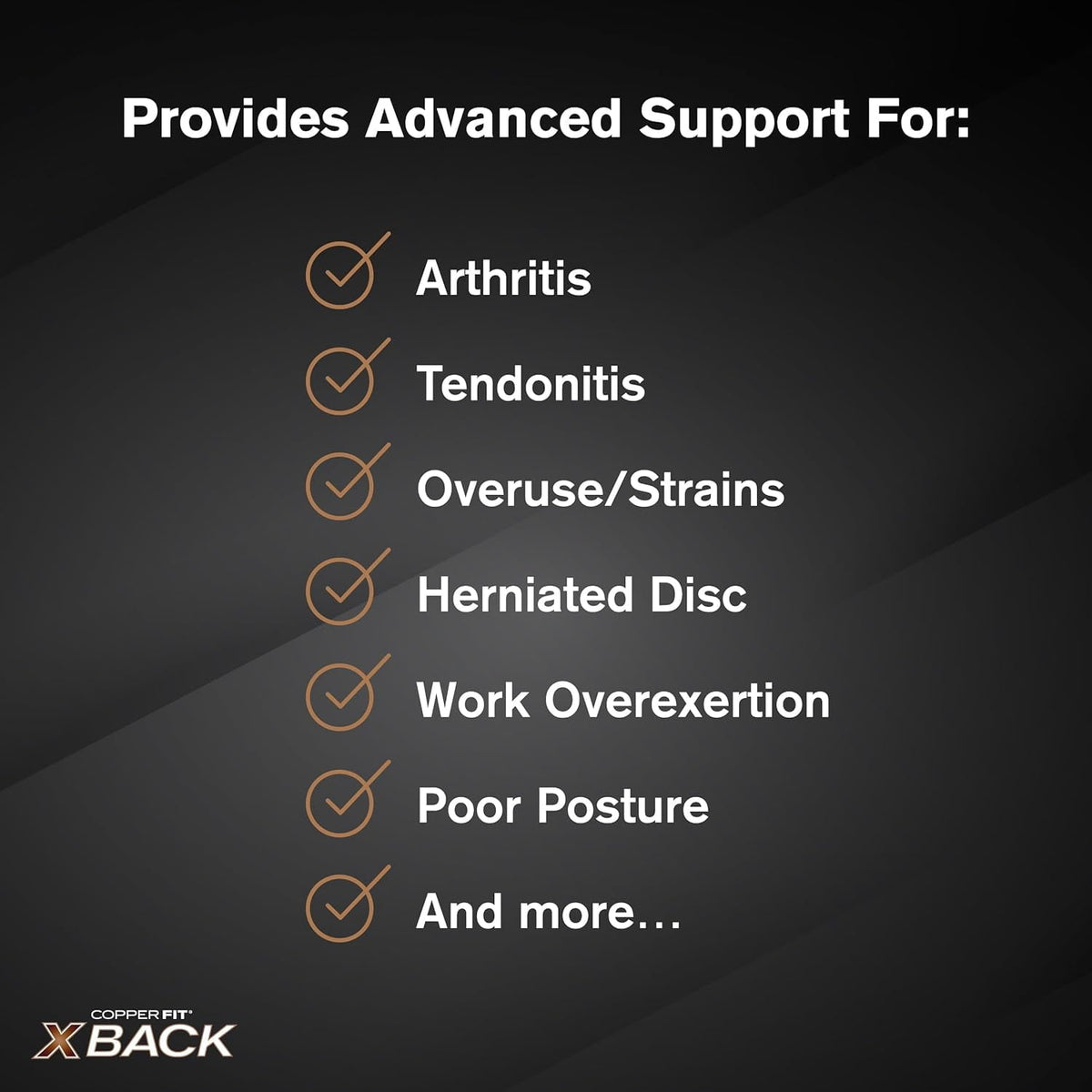 Copper Fit X-Back Brace for Lower Back Pain, Adjustable, Breathable (L/XL) - BLK