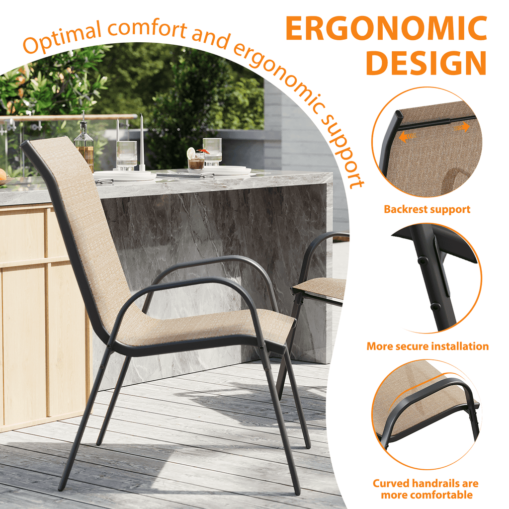 ELPOSUN Patio Chairs Set of 4, Outdoor Stackable Dining Chairs for All Weather, Breathable Garden Outdoor Furniture for Backyard Deck,Khaki