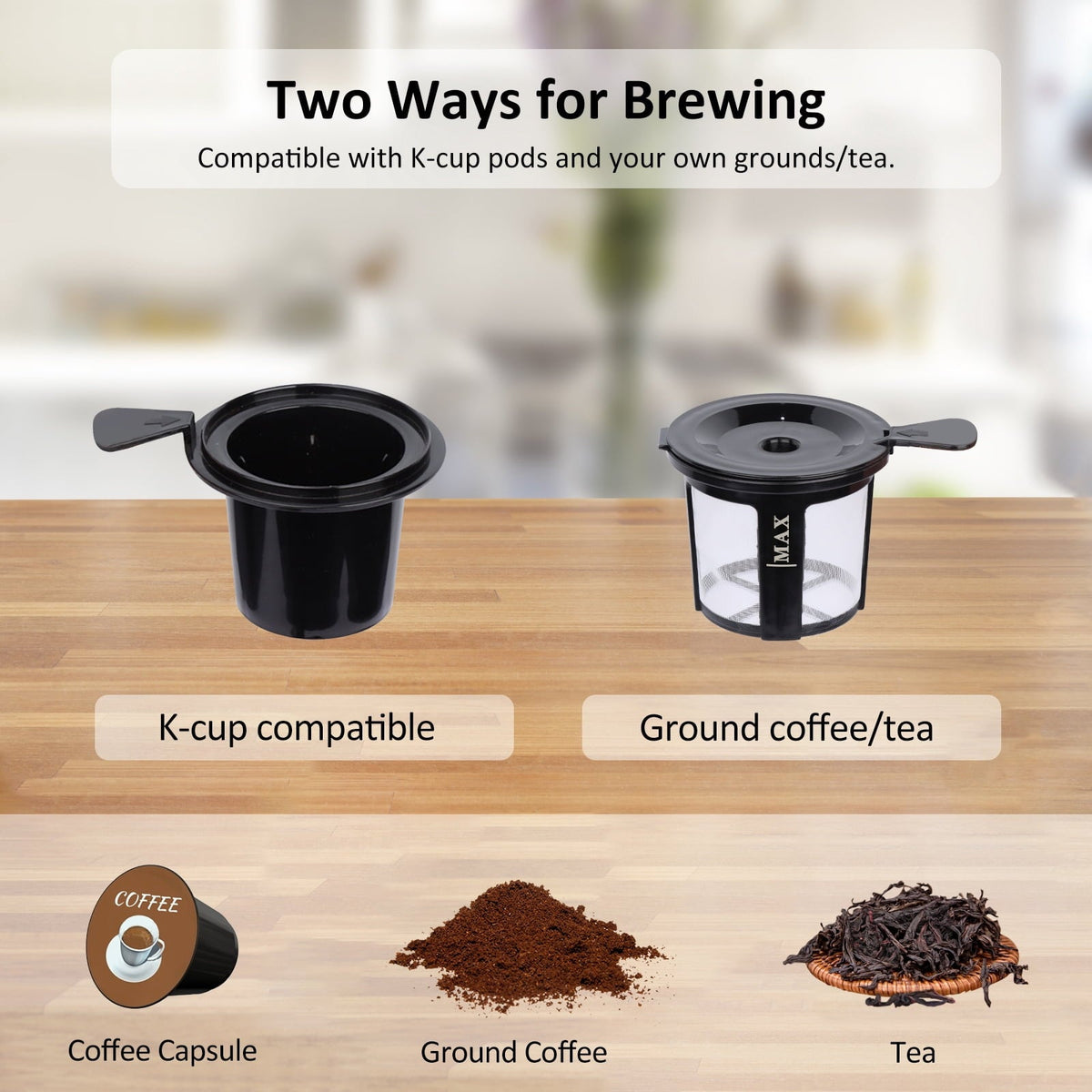 2 in 1 Single Serve Coffee Maker for K Cup Pods & Ground Coffee, Mini K Cup Coffee Machine with 6 to 14 oz Brew Sizes, Single Cup Coffee Brewer with