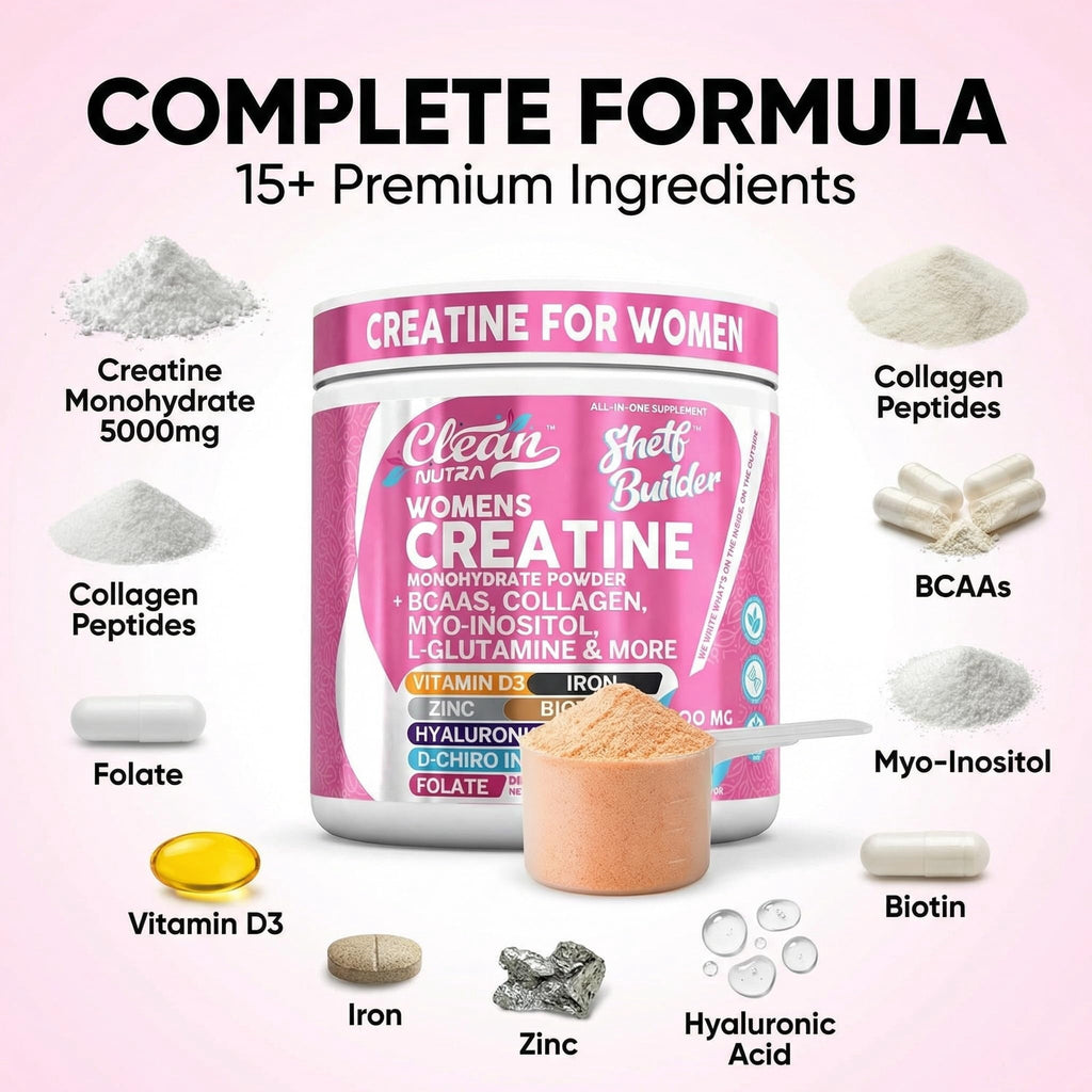 Creatine for Women | Creatine Monohydrate + BCAA Powder Myo-Inositol Collagen Biotin Hyaluronic Acid Folate L Glutamine Vitamin D3 Iron Zinc D-Chiro