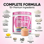 Creatine for Women | Creatine Monohydrate + BCAA Powder Myo-Inositol Collagen Biotin Hyaluronic Acid Folate L Glutamine Vitamin D3 Iron Zinc D-Chiro