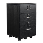 Ktaxon 3-Drawer Rolling Wood File Cabinet with Lock, Portable Vertical Mobile Wooden Storage Filing Cabinet for Home Office,Black