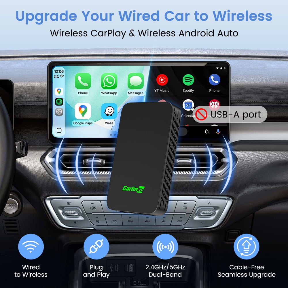 Carlinkit 5.0 Wireless Apple CarPlay Adapter, 2 in 1 Wire to Wireless CarPlay&Android Auto Dongle, 5.8Ghz Wifi, Plug&Play, Low Latency, Black