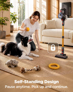 Cordless Vacuum Cleaner, 35KPa Stick Vacuum, Up to 34 Mins Runtime Lightweight Vacuum with Green LED Headlights, Self-Standing Handheld Vacuum for