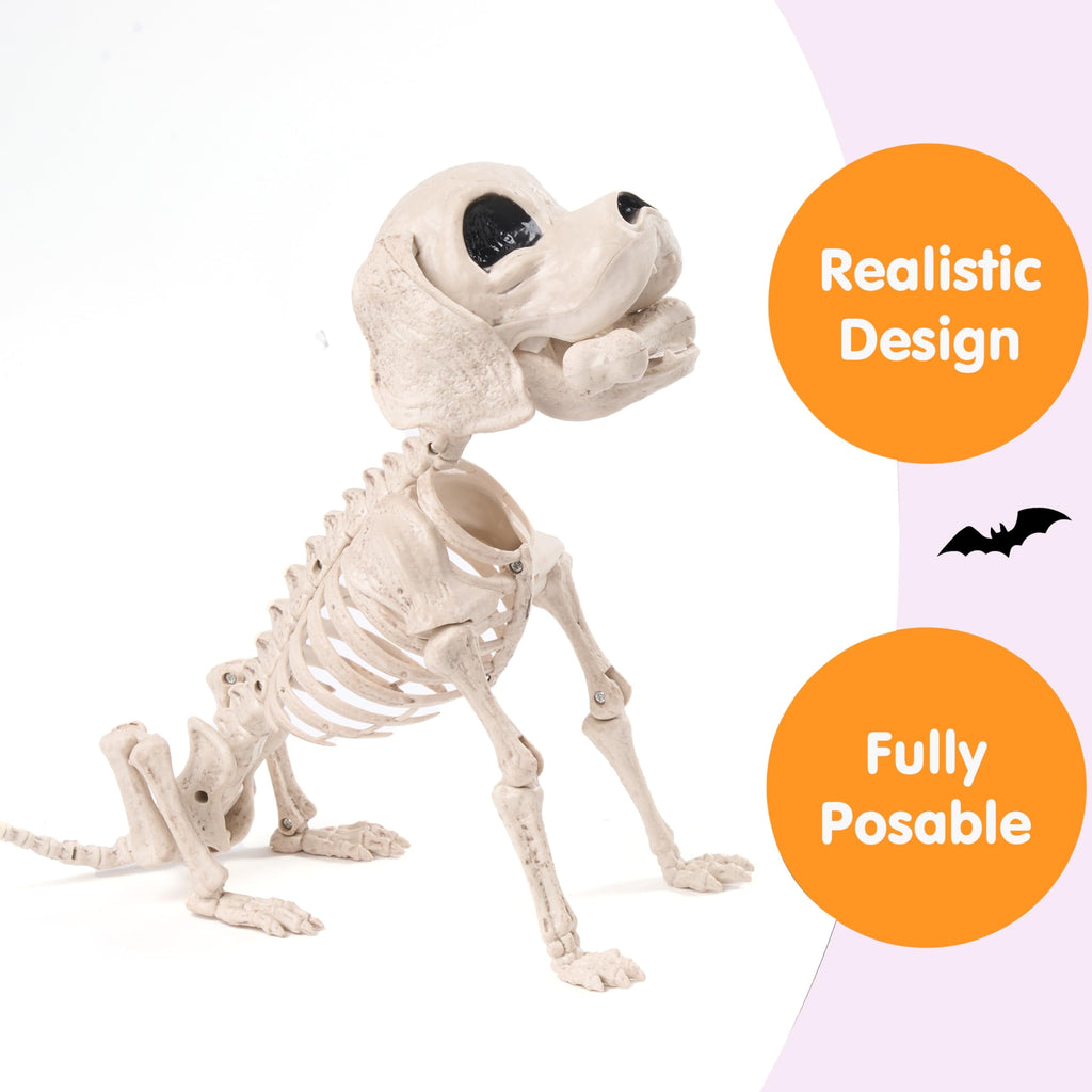 Joyfy 9.8 Inch Halloween Skeleton Dog Skeleton Halloween Decor, Pose-N-Stay Plastic Skeleton Bones with Posable Joints for Hallowmas Decoration Outdoor Haunted House Party