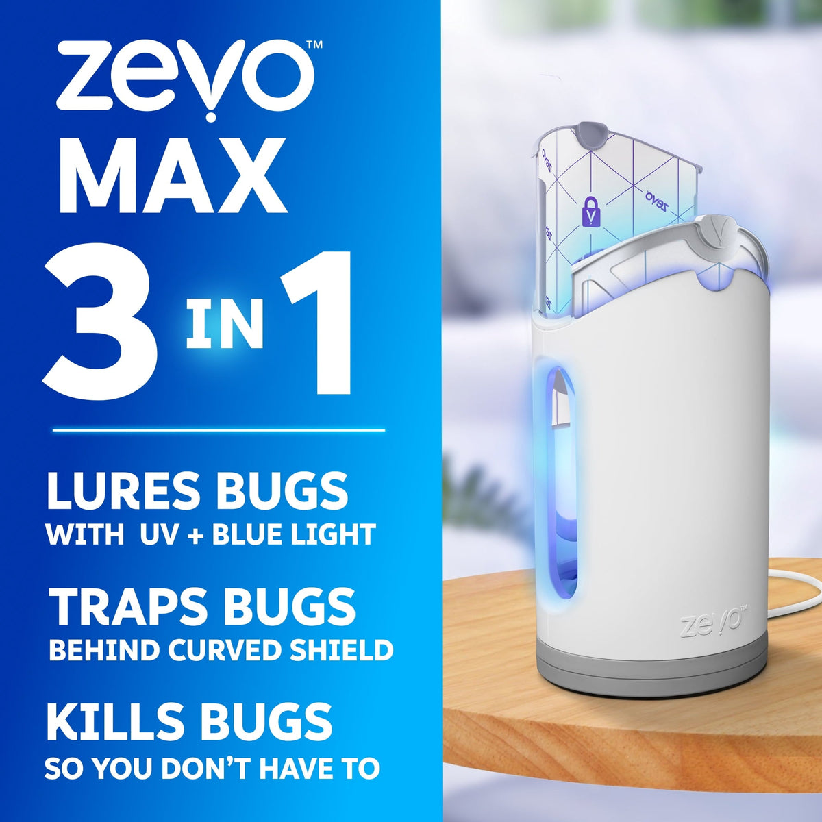 Zevo Max Flying Insect Indoor Fly Trap: Easy, Mess-Free Solution - Light Trap Catches & Kills House Flies, Fruit Flies, Gnats, & More (1 Plug in