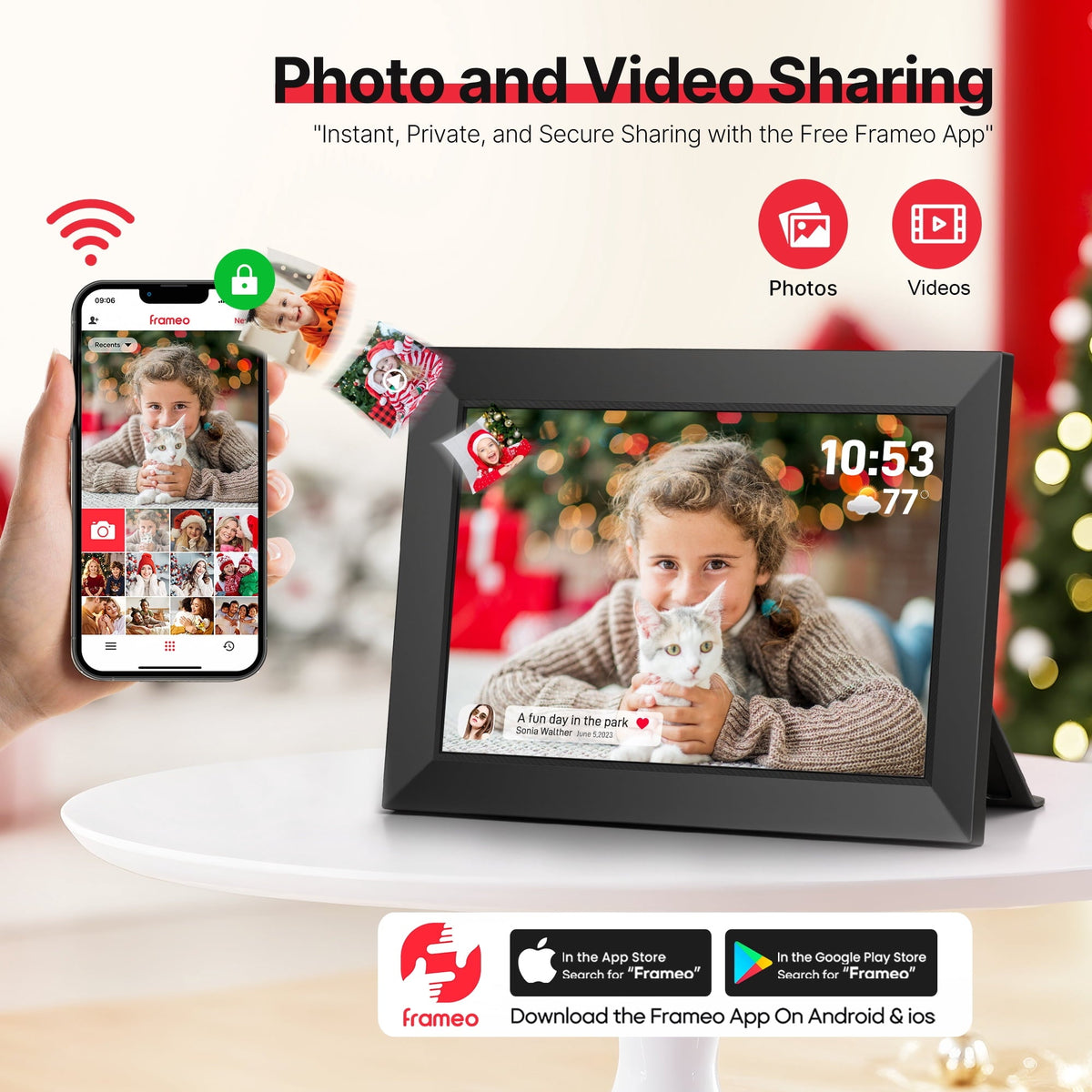 Frameo WiFi Digital Picture Frame, TEMASH 10.1" Digital Photo Frame 32G Memory with 1280*800 IPS Touchscreen, Auto Rotate, Gift for a Loved One!