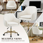 COOLHUT Office Desk Chair with Padded, Velvet Vanity Chair with Back and Wheels, Comfy Home Office Chiar with Gold Legs, Height Adjustable, Rolling