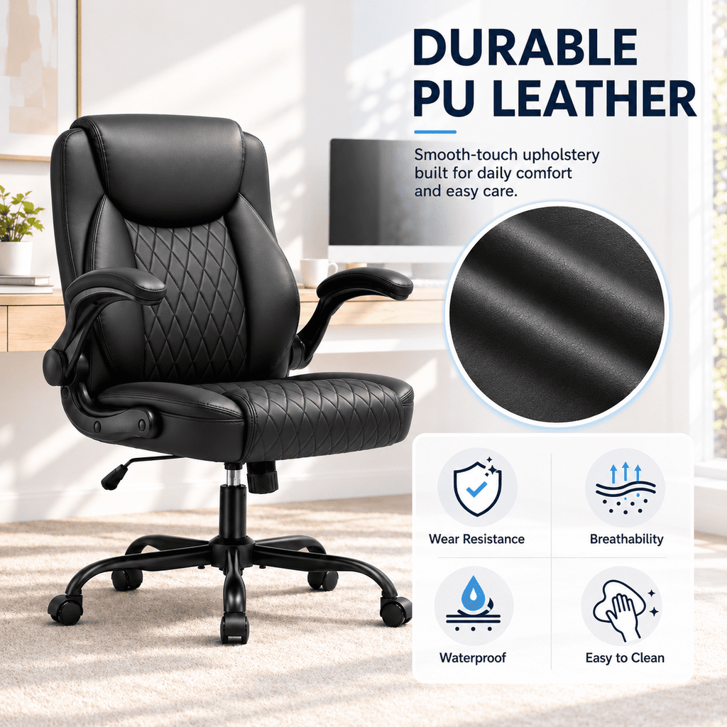 CloudRest Pro Office Chair, 400LBS Wide Seat Ergonomic Computer Desk Chair High Back Executive Leather Chair Adjustable Task Chair Lumbar Back, Black