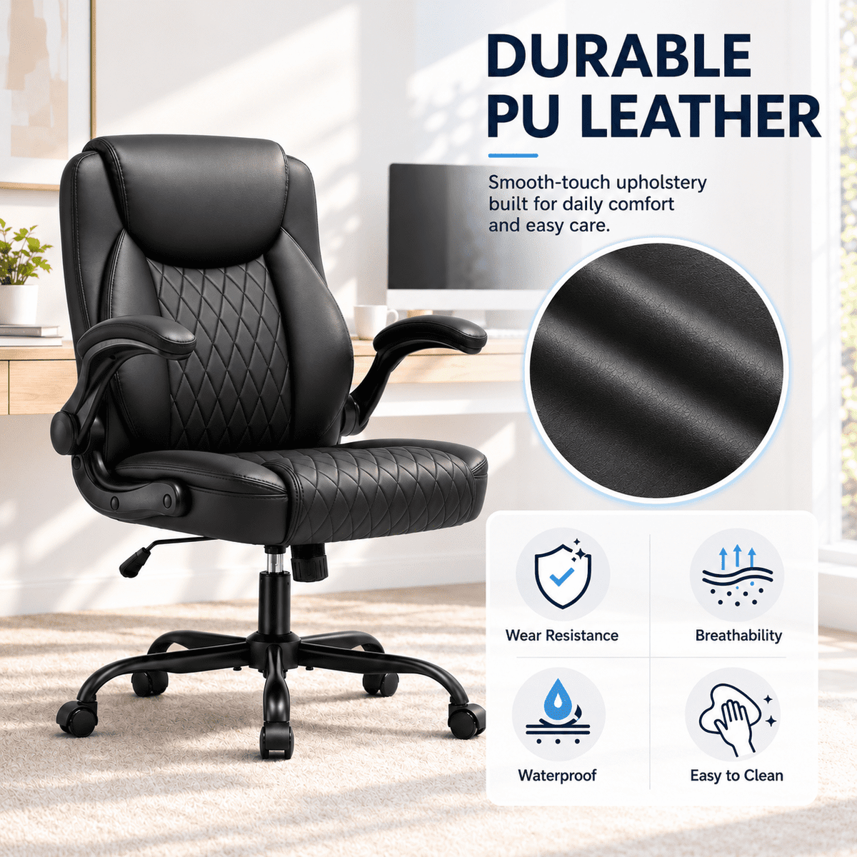 CloudRest Pro Office Chair, 400LBS Wide Seat Ergonomic Computer Desk Chair High Back Executive Leather Chair Adjustable Task Chair Lumbar Back, Black