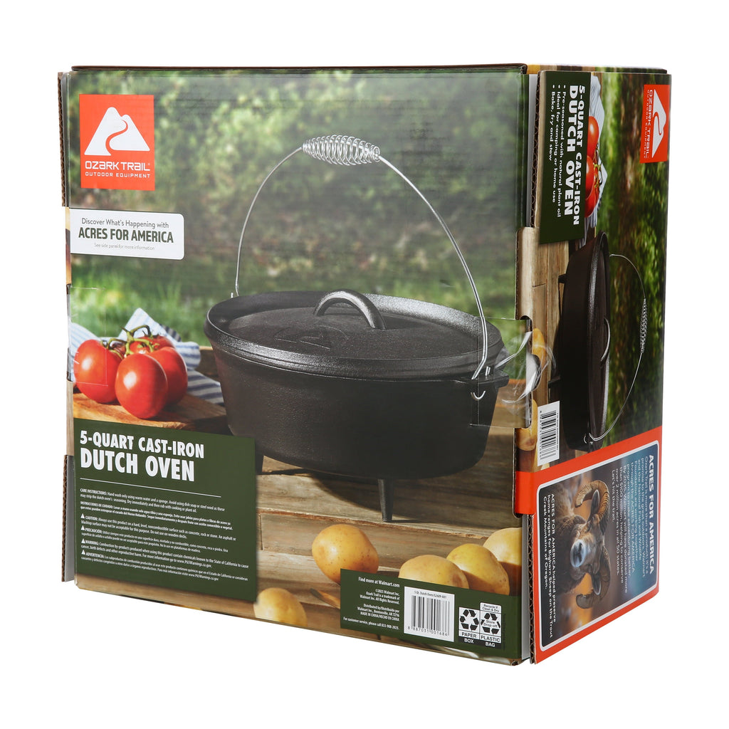 Ozark Trail 5-Quart Pre-Seasoned Cast Iron Dutch Oven with Spiral Bail Handle