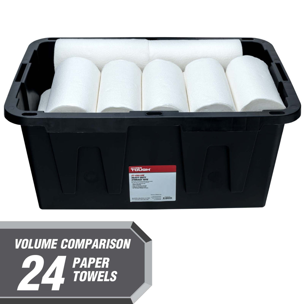 6 pack) Hyper Tough 27 Gallon Snap Lid Storage Bin, Black Base and Red Lid, Heavy-Duty Plastic Container