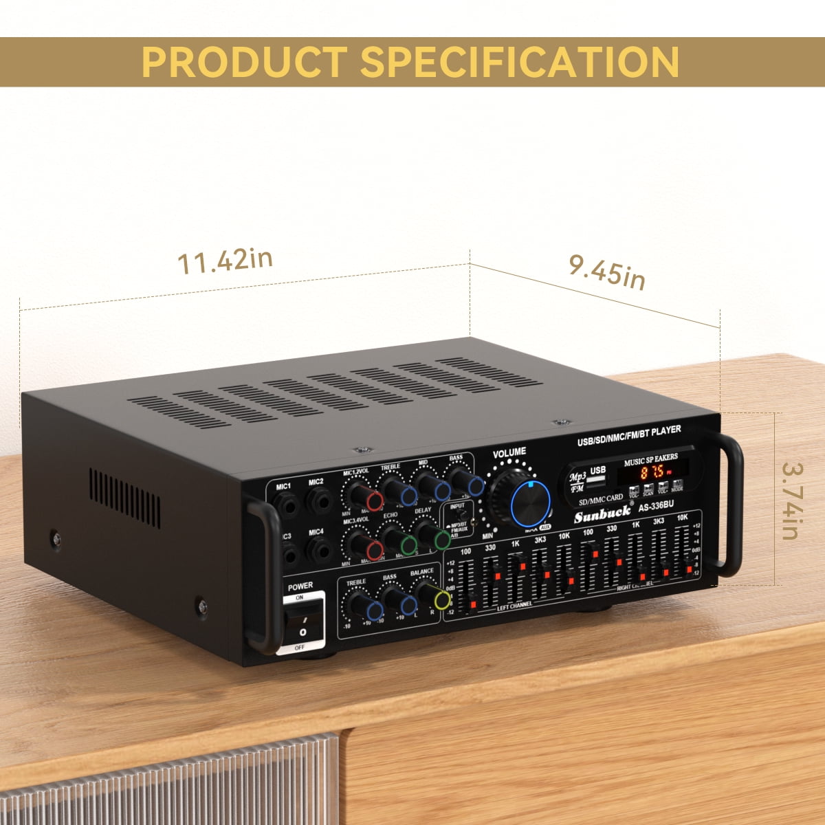 Sunbuck 2000W Bluetooth 5.0 HiFi Stereo Receiver, Karaoke Power Amplifier with FM USB SD AUX Remote, Home Theater Audio System for Speakers