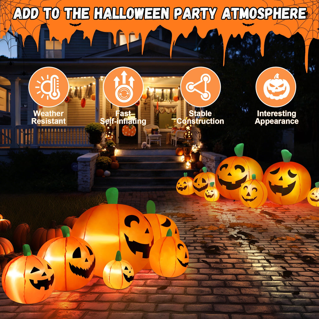 Yexmas 8 FT Halloween Inflatables Pumpkin, 7 Pumpkins Halloween Outdoor Decoration with Built-in LED Lights, Halloween Blow Ups for Yard, Lawn, Garden Decor