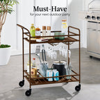 Best Choice Products 2-Tier Rolling Bar Cart Indoor/Outdoor w/ Storage Shelves, Wine Rack, Lockable Wheels - Brown