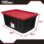 6 pack) Hyper Tough 27 Gallon Snap Lid Storage Bin, Black Base and Red Lid, Heavy-Duty Plastic Container