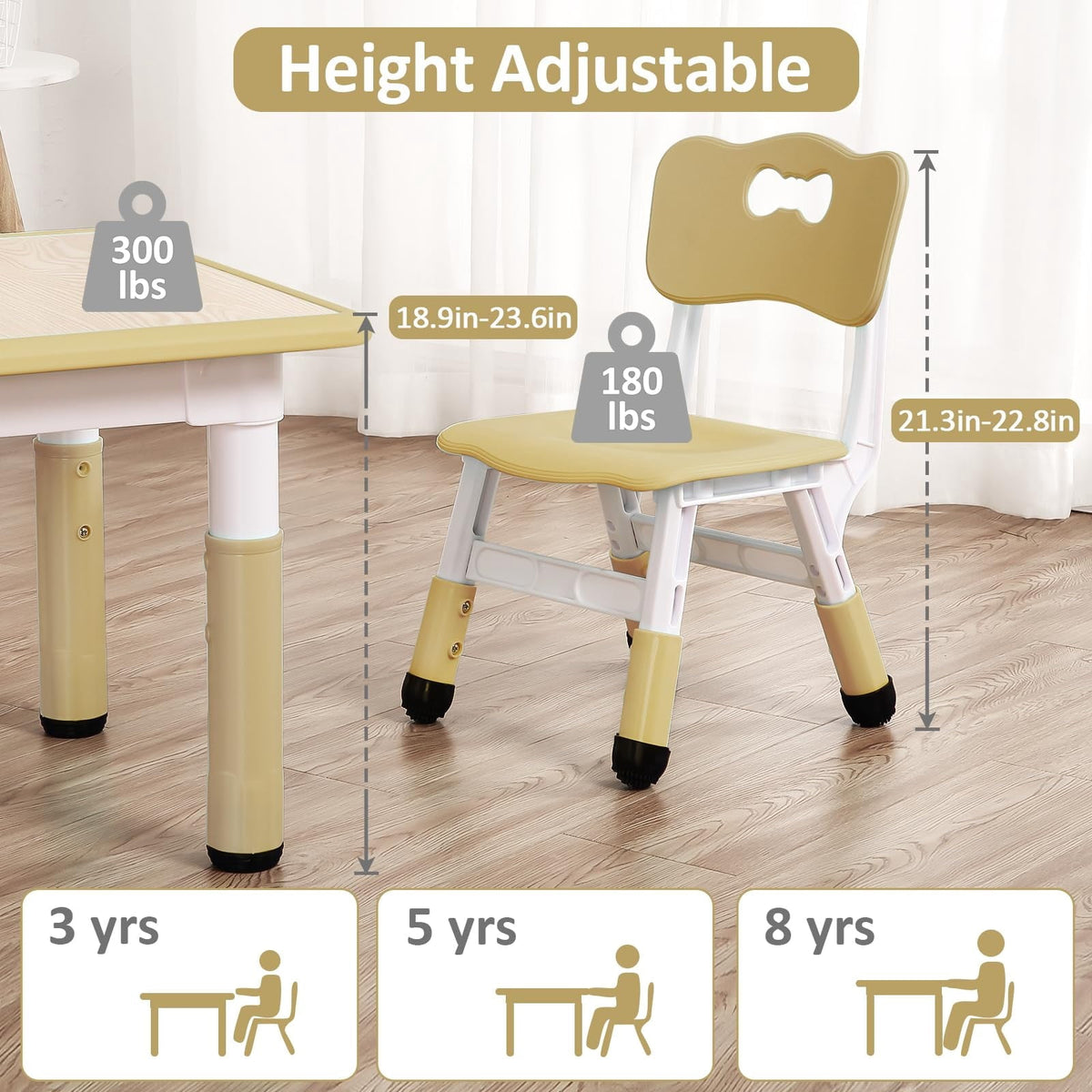 TROPOW Kids Table and Chairs,Height Adjustable Toddler Table and 4 Chair,Multi-Activity Table with Graffiti Desktop Non-Slip Legs for Ages 2-10