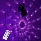 Halloween Decorations Spider Web Lights, 4FT Diameter 70 LED with Black Spider, Waterproof Net Lights, Remote Control