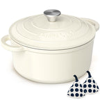 Enameled Cast Iron Dutch Oven - Umite Chef 5QT Pot with Lid & Cotton Potholders - Heavy-Duty Cookware for Bread Baking, Braising, Stews, Roasting