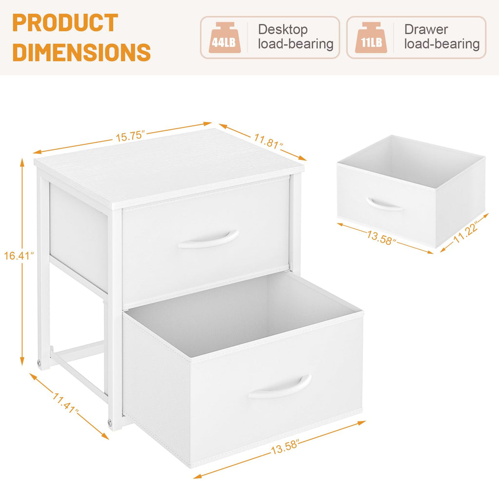 2-Pack Stackable Storage Drawers (4 Drawers Total), White Closet Organizer with Wooden Top & Metal Frame, Freestanding or Stackable Dresser for