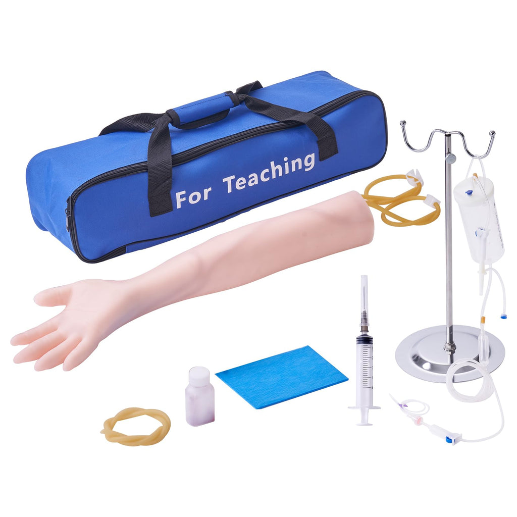 VEVOR Intravenous Practice Arm Kit Made of PVC Latex Material Phlebotomy Arm with Infusion Stand Practice Arm for Phlebotomy with a Storage Handbag