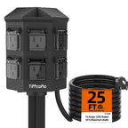 Outdoor Power Strip Weatherproof, 25 FT Extension Cord with Stake, 6 Grounded Outlets for Halloween and Christmas Decorations, 15A/1875W, ETL Listed
