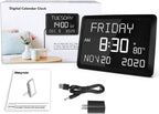 Digital Clock, 11.5" Large Display Calendar Clock with Day and Date, Indoor Temperature, Adjustable Brightness, Snooze,12/24H, DST for Home, Office