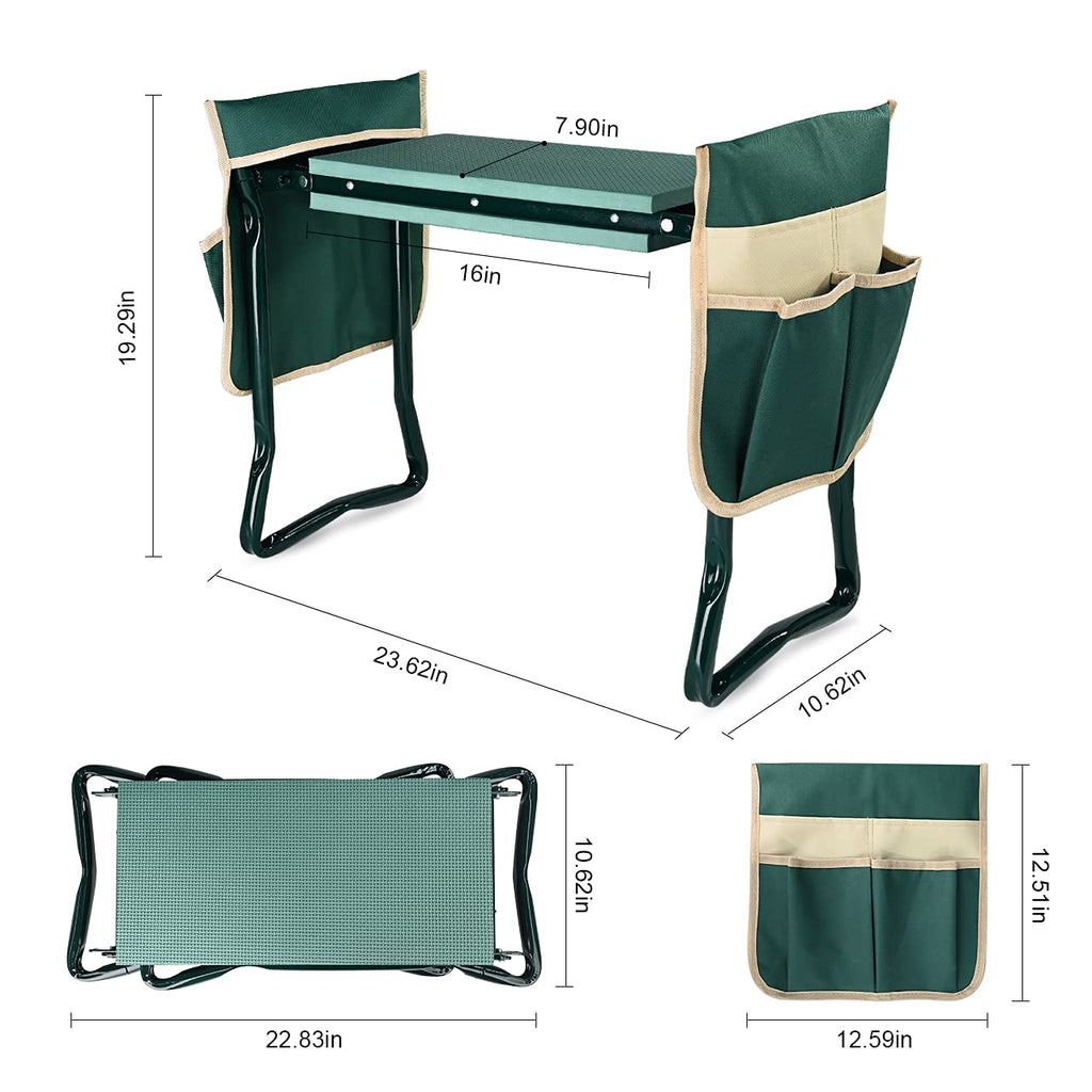 KVR Upgraded Garden Kneeler and Seat with Thicken & Widen Soft Kneeling Pad,Heavy Duty Foldable Gardener Stool with 2 Tool Pouches,Gardening Gifts