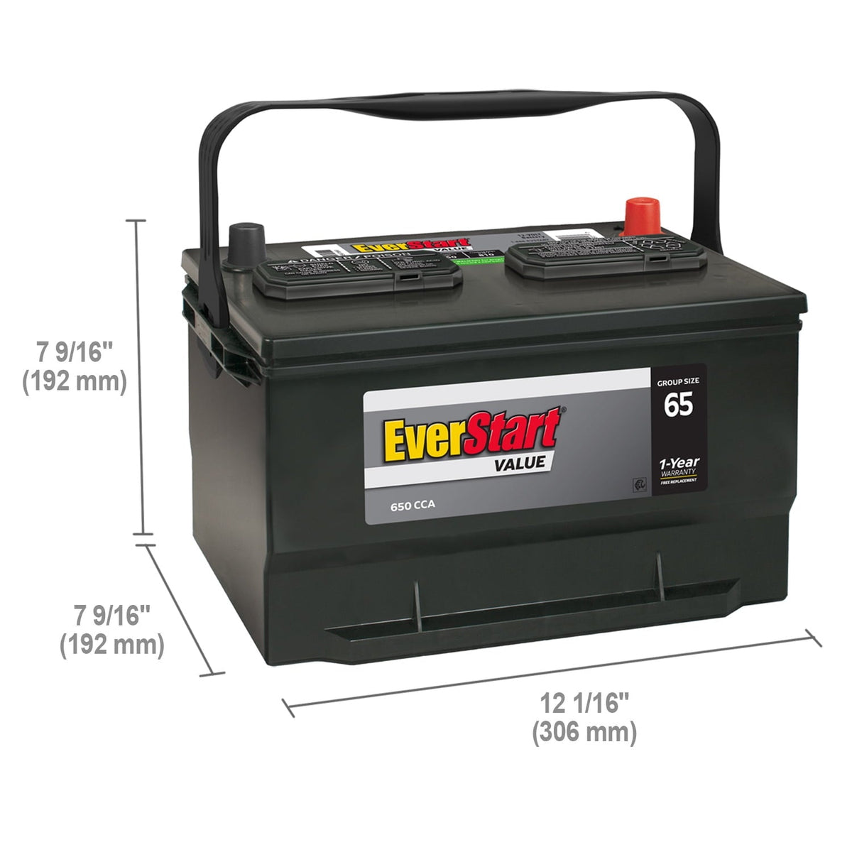EverStart Value Lead Acid Automotive Battery, Group Size 65, 12 V, 650 CCA